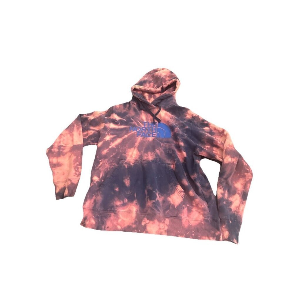 The North Face Black Up Cycled Reverse Tie-Dye Bleached Logo Hoodie Sweatshirt M